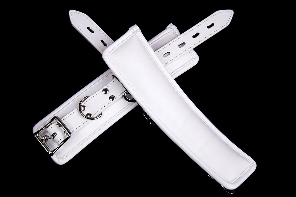 2468MQ      Padded Locking White Bondage Ankle Cuffs with Hardware Connection Chain - MEGA Deal