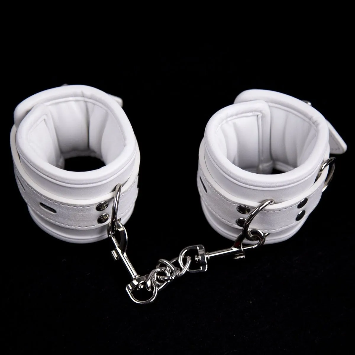 2468MQ      Padded Locking White Bondage Ankle Cuffs with Hardware Connection Chain - MEGA Deal