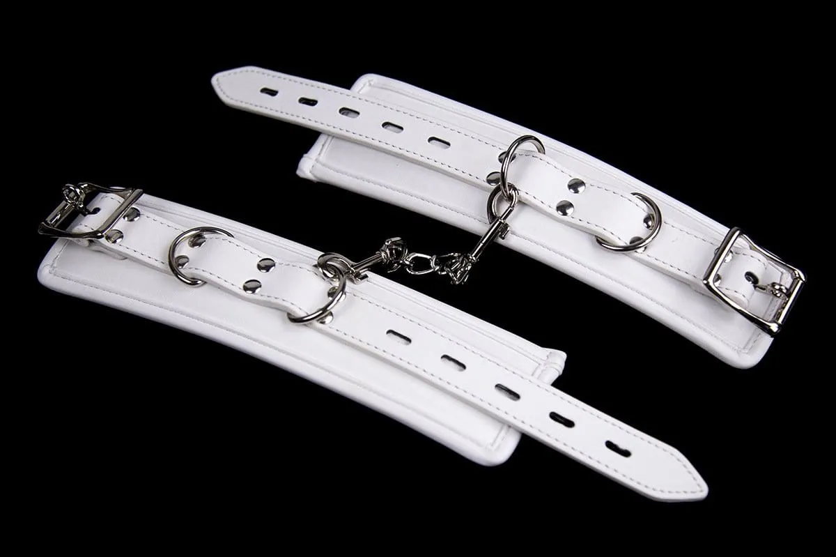 2468MQ      Padded Locking White Bondage Ankle Cuffs with Hardware Connection Chain - MEGA Deal