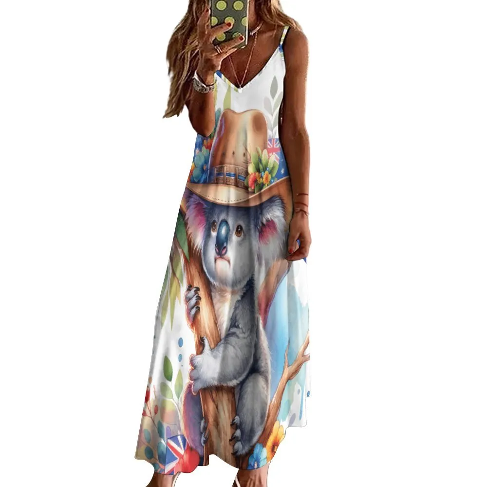 Australian Animals Koala Spaghetti Strap Ankle-Length Dress Long dress