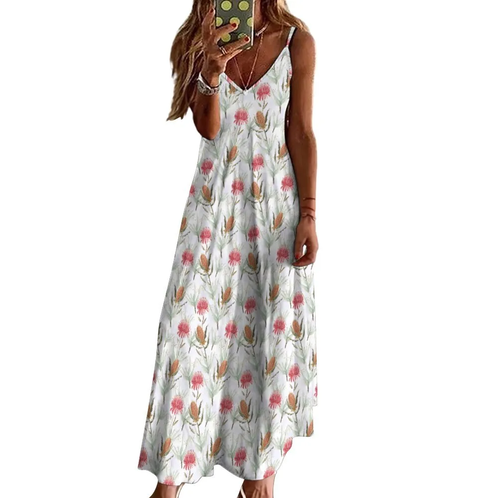 Australian Floral Spaghetti Strap Ankle-Length Dress Long dress