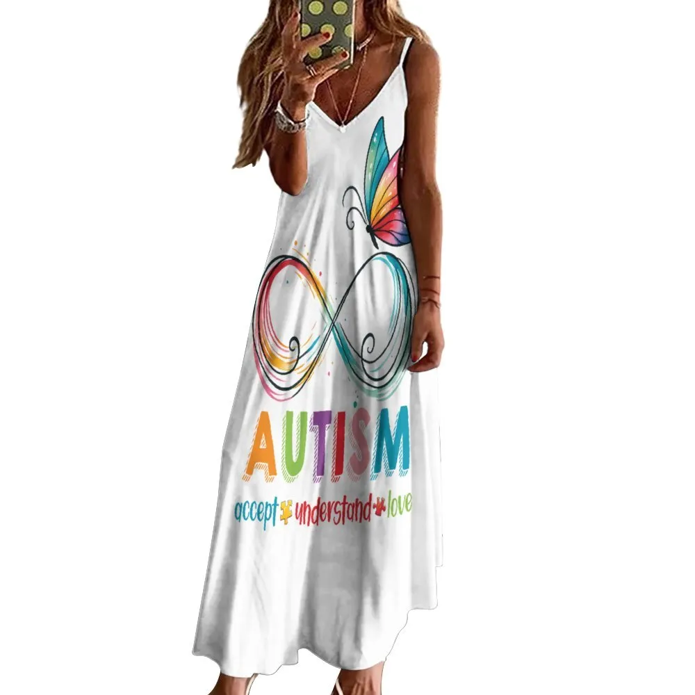 Autism Spaghetti Strap Ankle-Length Dress Long dress