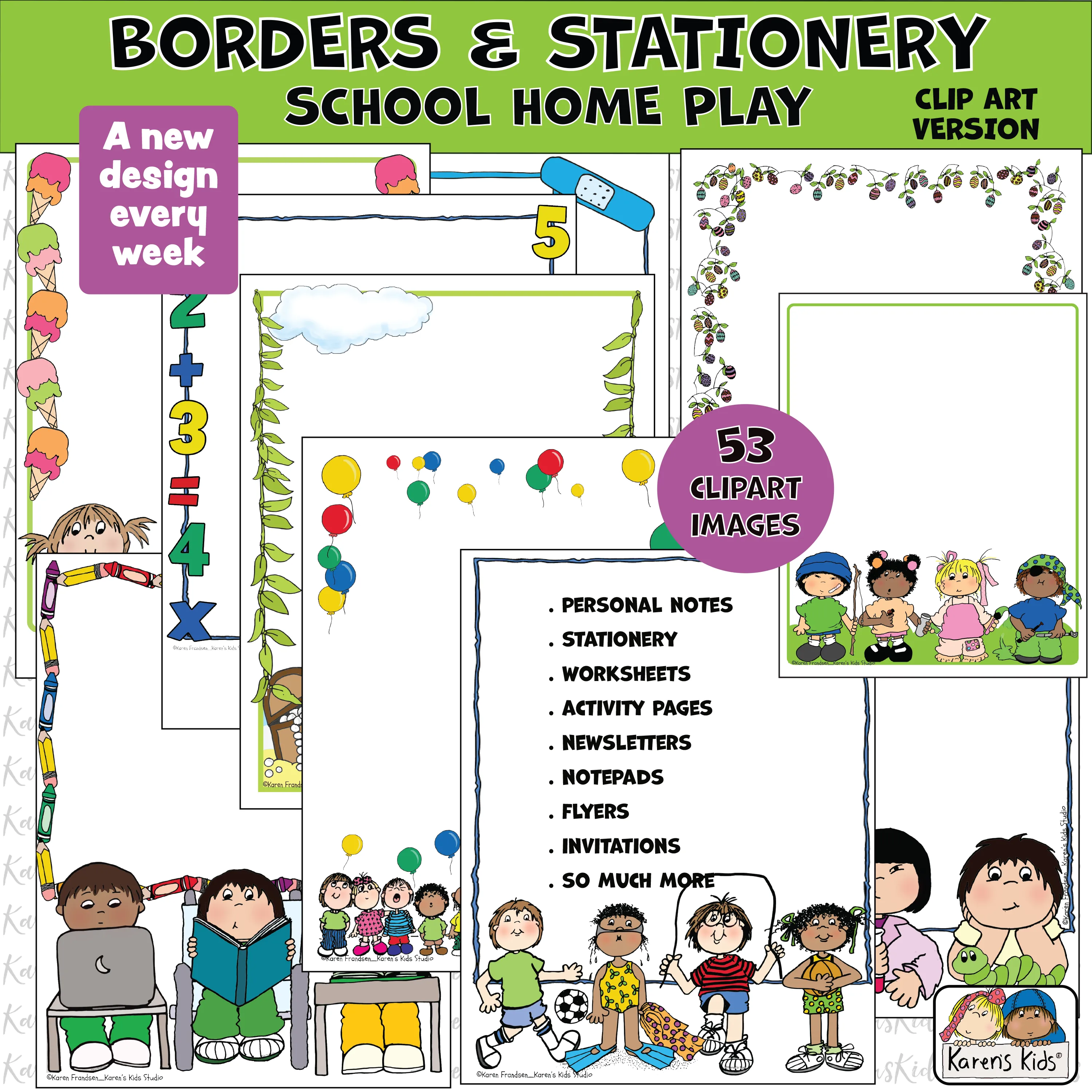 Borders School Home Play Stationery Borders BIG SET Clipart Version (Karen's Kids Clipart)