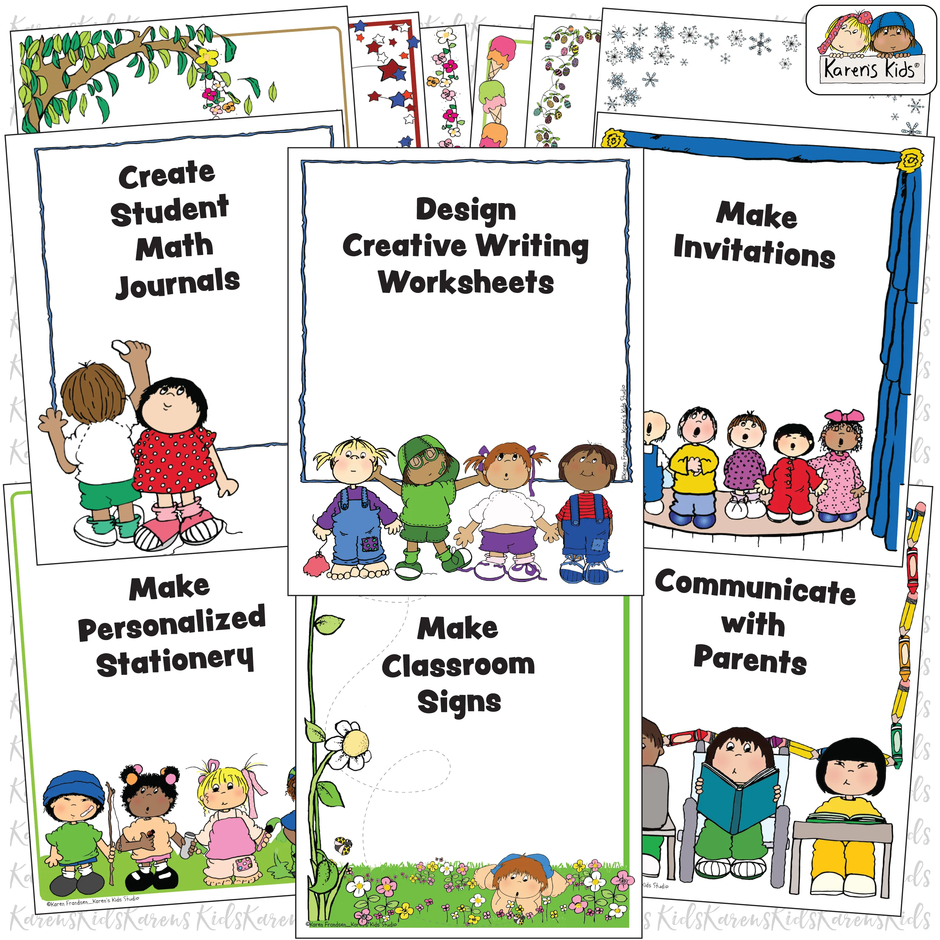 Borders School Home Play Stationery Borders BIG SET Clipart Version (Karen's Kids Clipart)