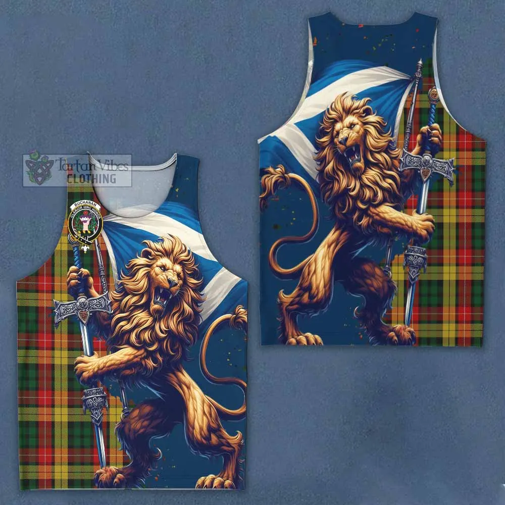 Buchanan Tartan Family Crest Men's Tank Top with Scottish Majestic Lion