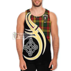 Buchanan Tartan Men's Tank Top with Family Crest and Celtic Symbol Style