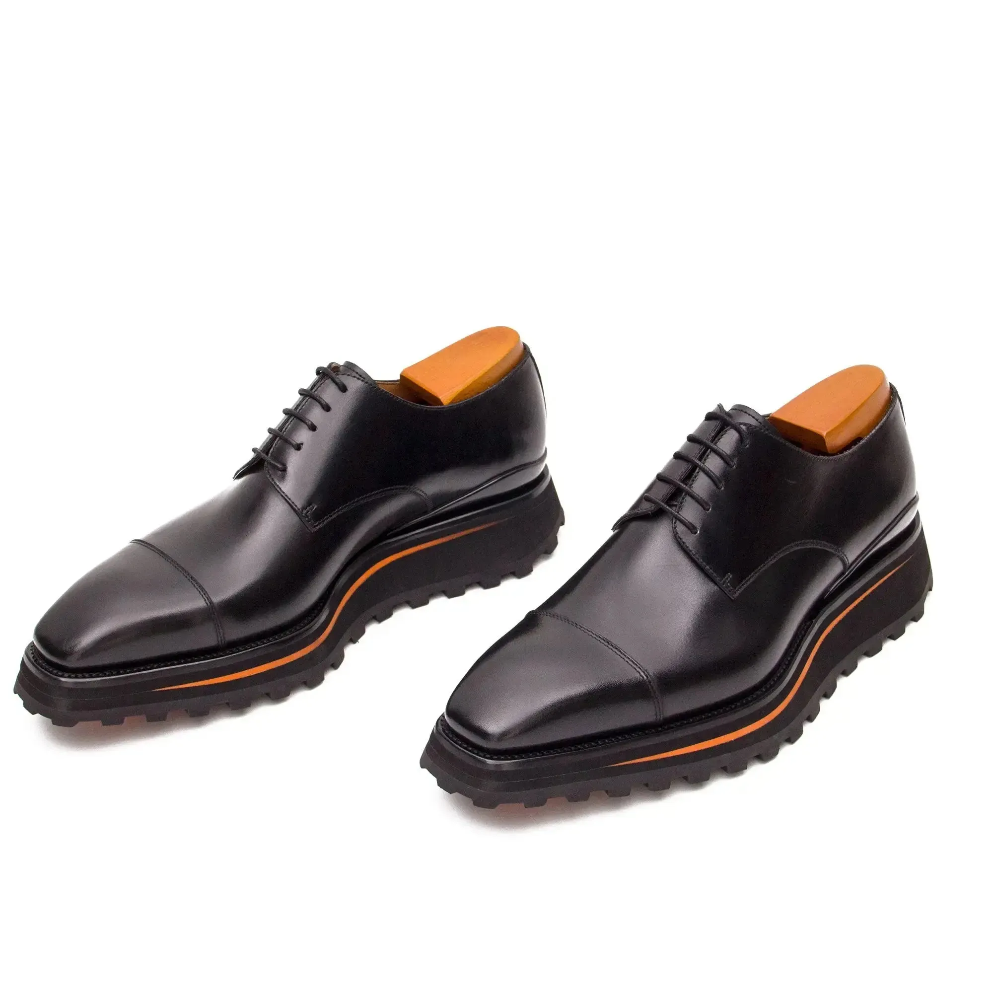 Calf leather dress three quarters derby shoes Black