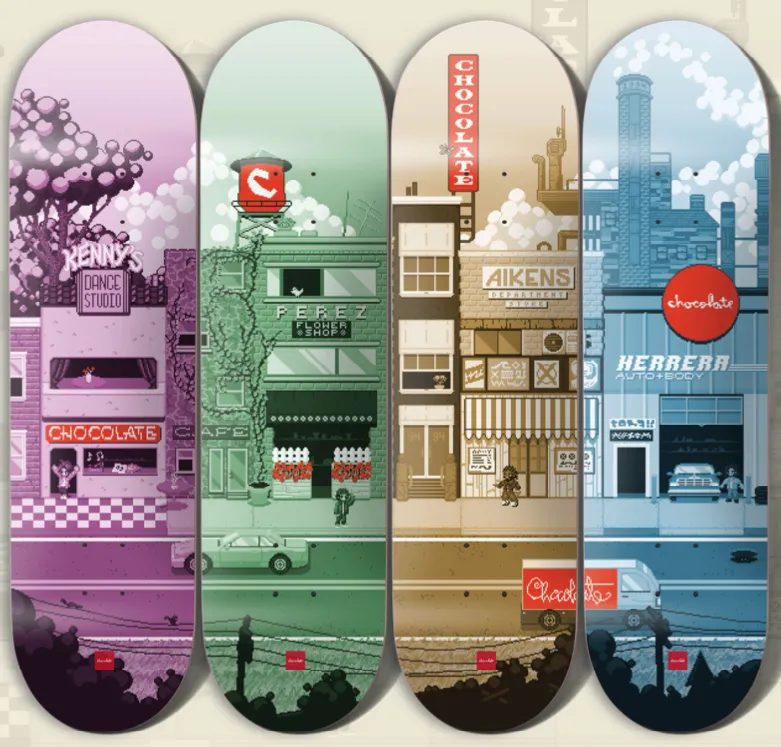 Chocolate Skateboard Deck Pixel City Carl Aikens 8"