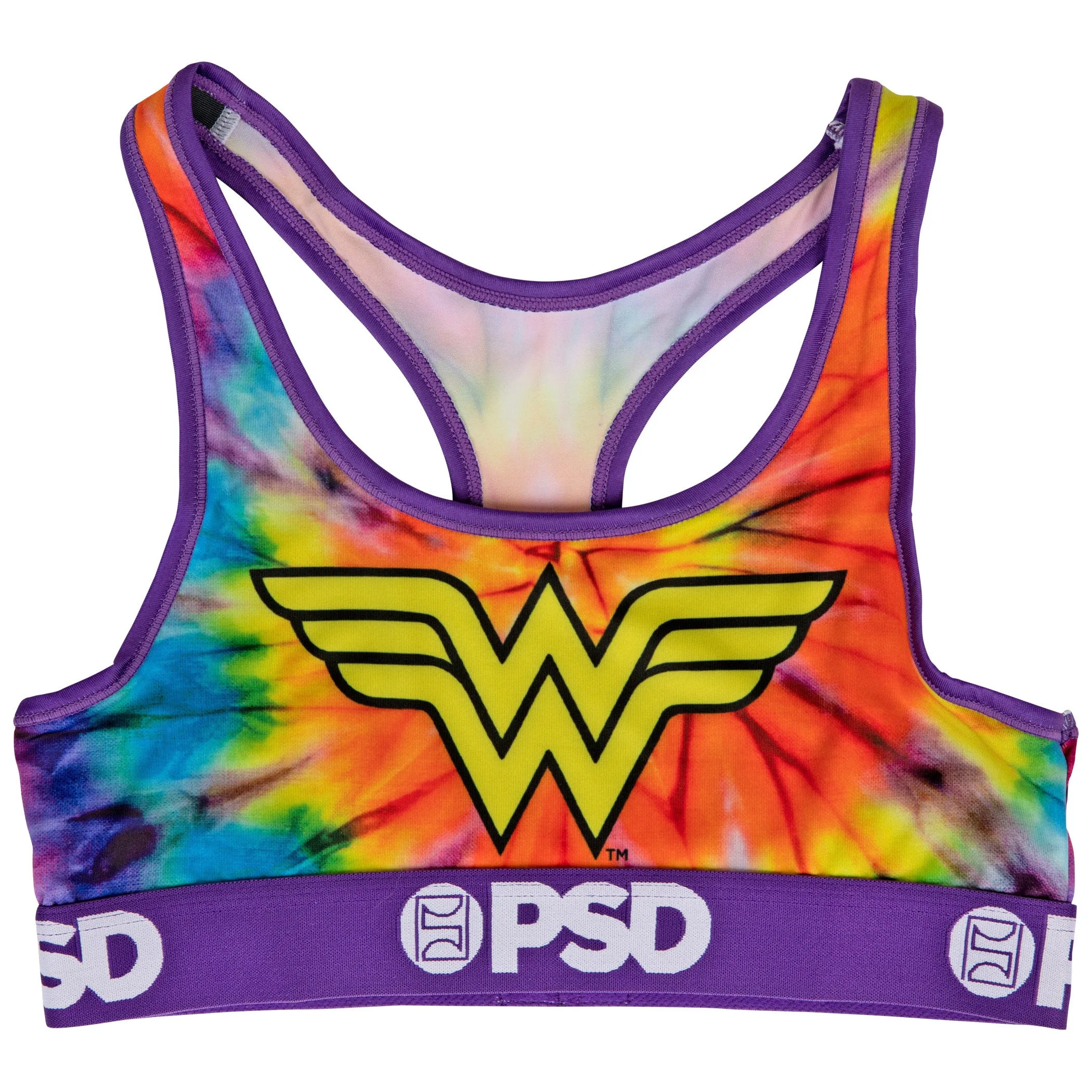 DC Wonder Woman Symbol Tie Dye Microfiber Blend Sports Bra