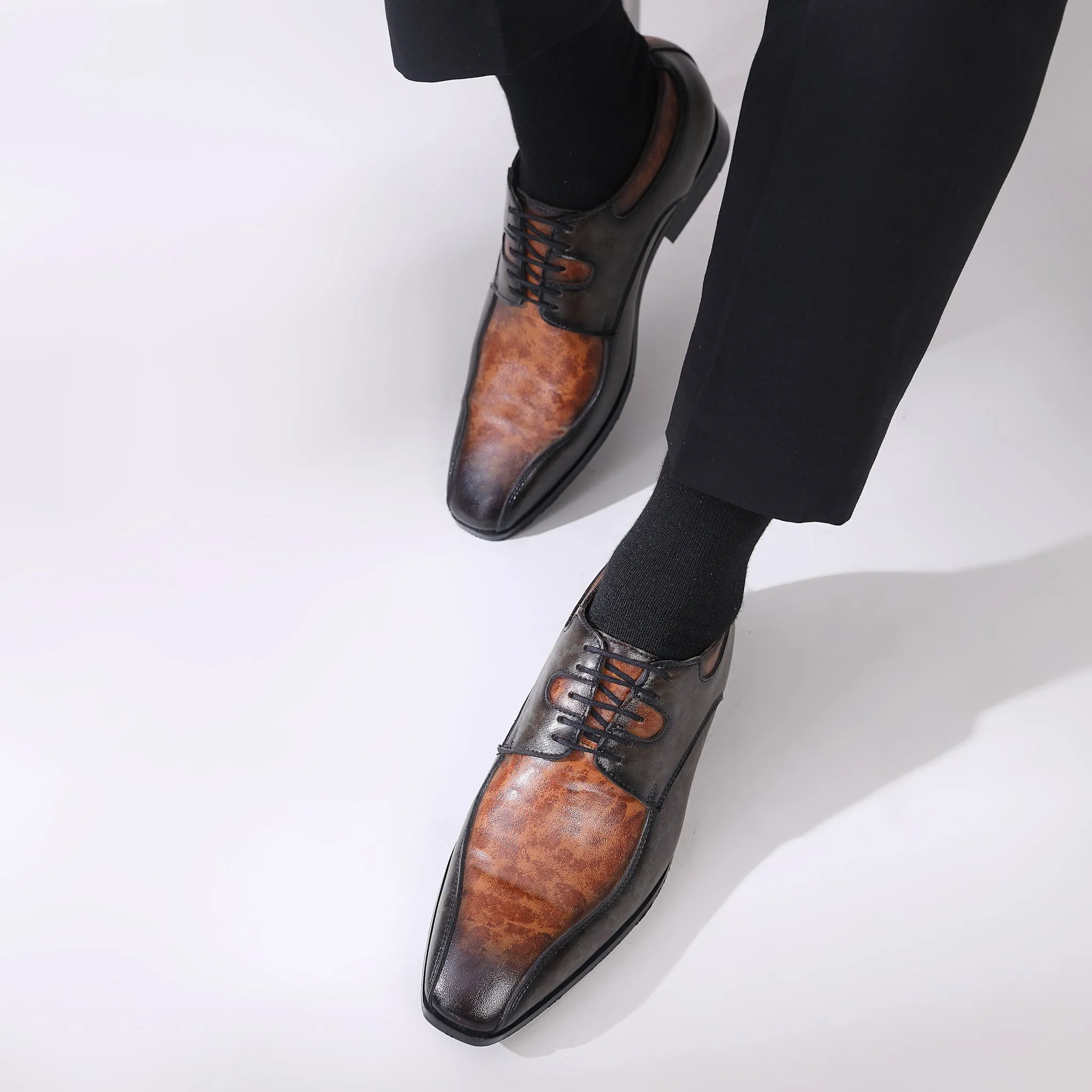 DUAL TONE DERBY LACE-UPS - HEIGHT ELEVATION