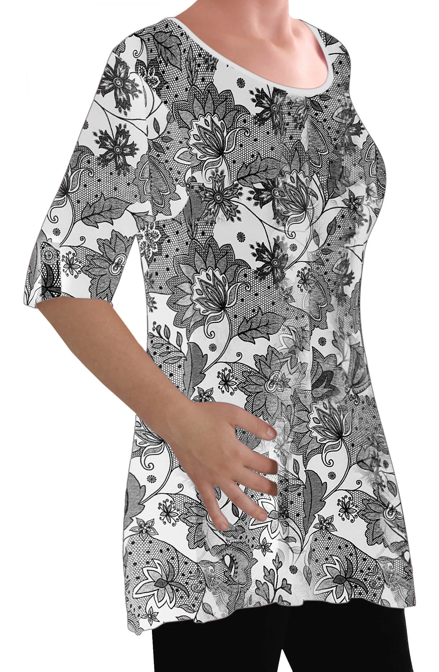 EyeCatch - Womens Print V Neck Blouse  Tunic Ladies Swing Flared T-Shirt Top