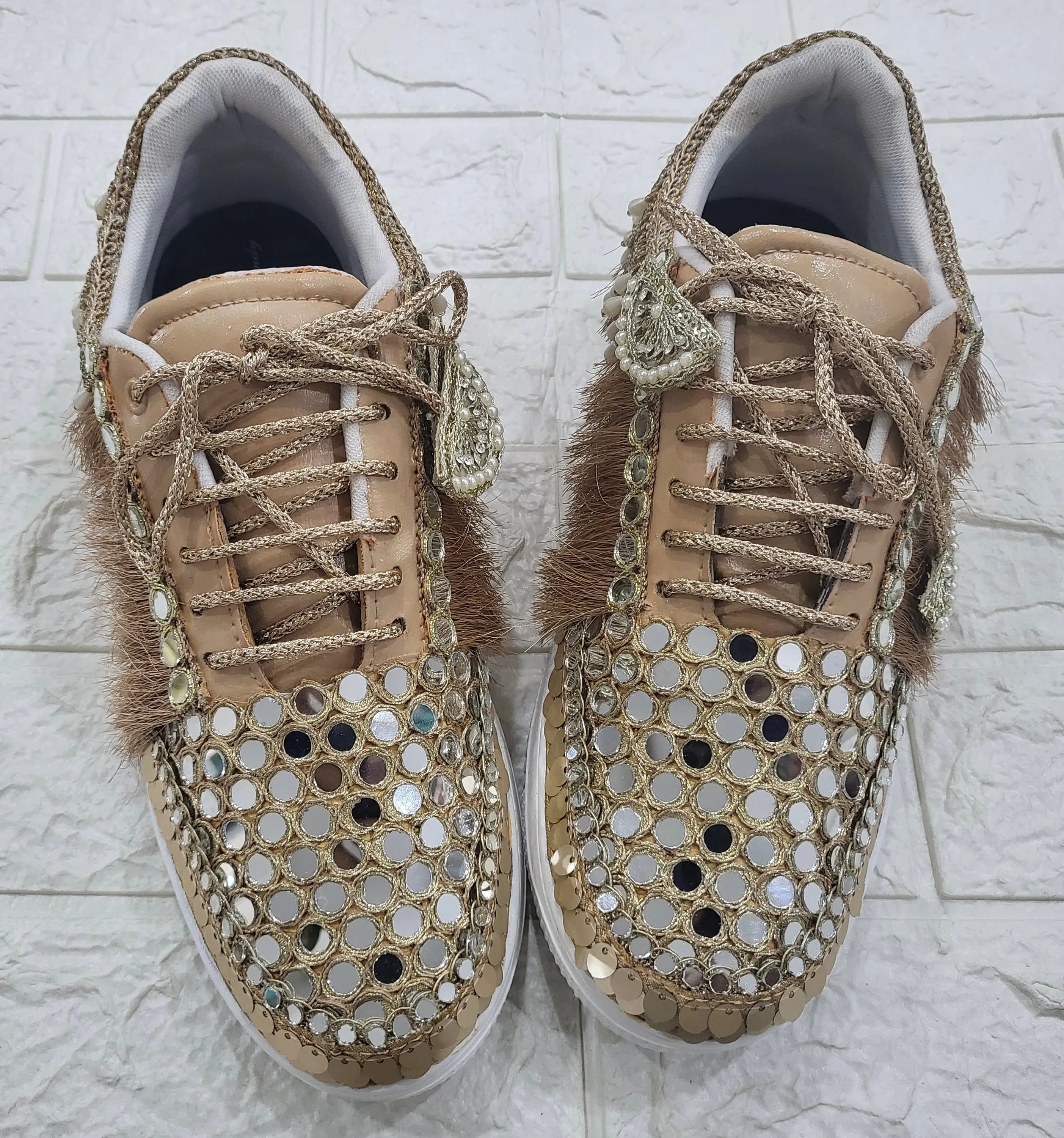 FUNKY N TRENDY gold mirror sneakers for brides /bridesmaids / sneakers for bridesmaids/ handcrafted sneakers/ mirror sneakers / bridal sneakers / bridesmaid sneakers/ gold sneakers / mirror shoes/ dull gold mirror shoes