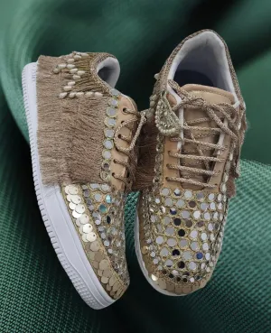 FUNKY N TRENDY gold mirror sneakers for brides /bridesmaids / sneakers for bridesmaids/ handcrafted sneakers/ mirror sneakers / bridal sneakers / bridesmaid sneakers/ gold sneakers / mirror shoes/ dull gold mirror shoes