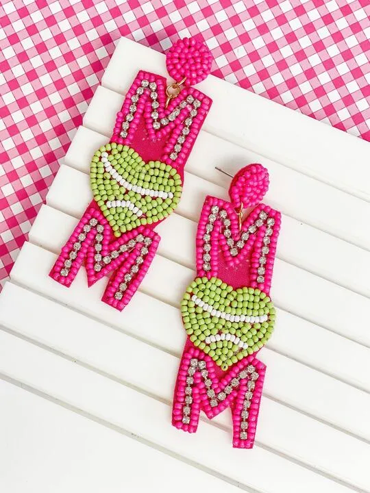 Glitzy Tennis Mom Beaded Dangle Earrings