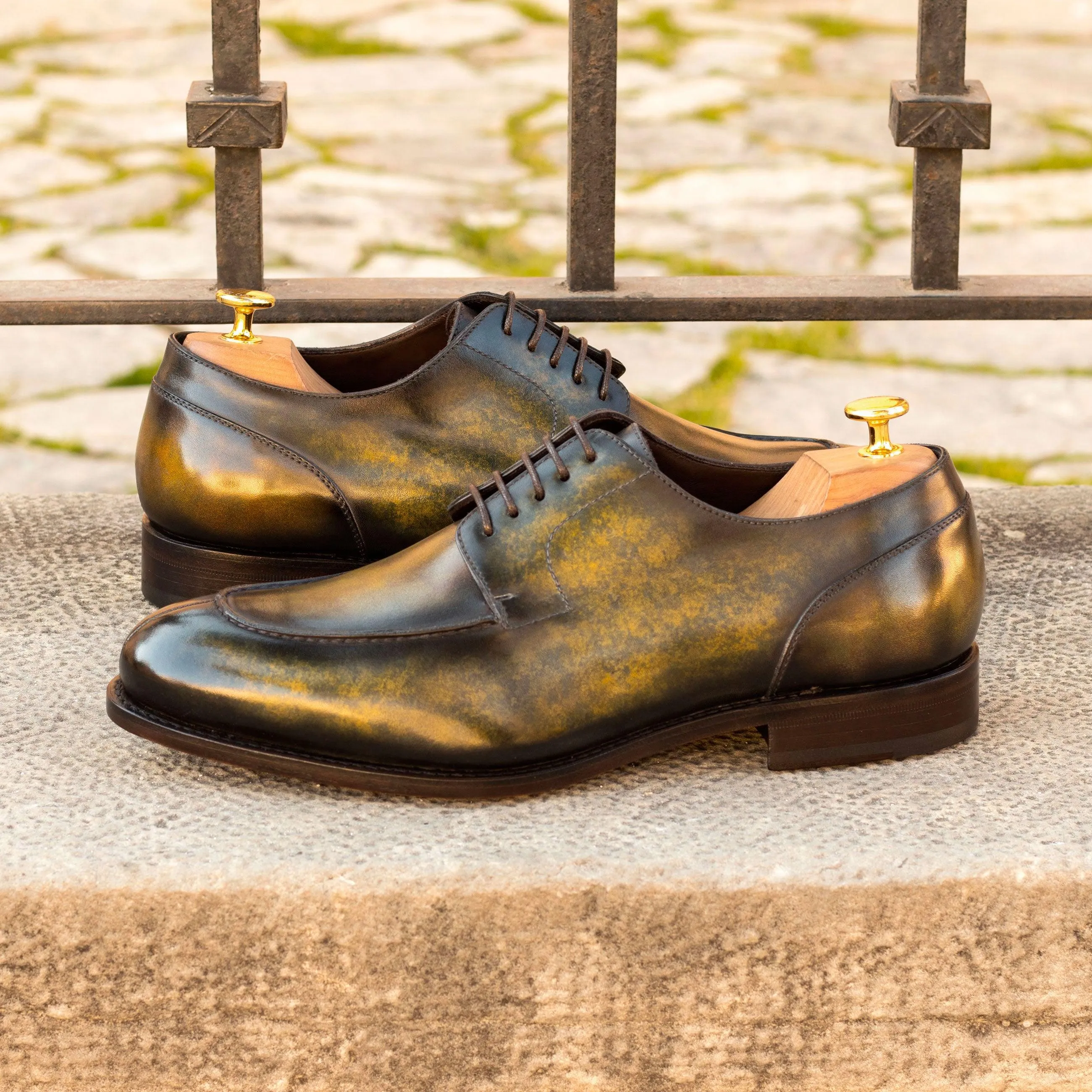 Green Patina Split-Toe Derby Shoes