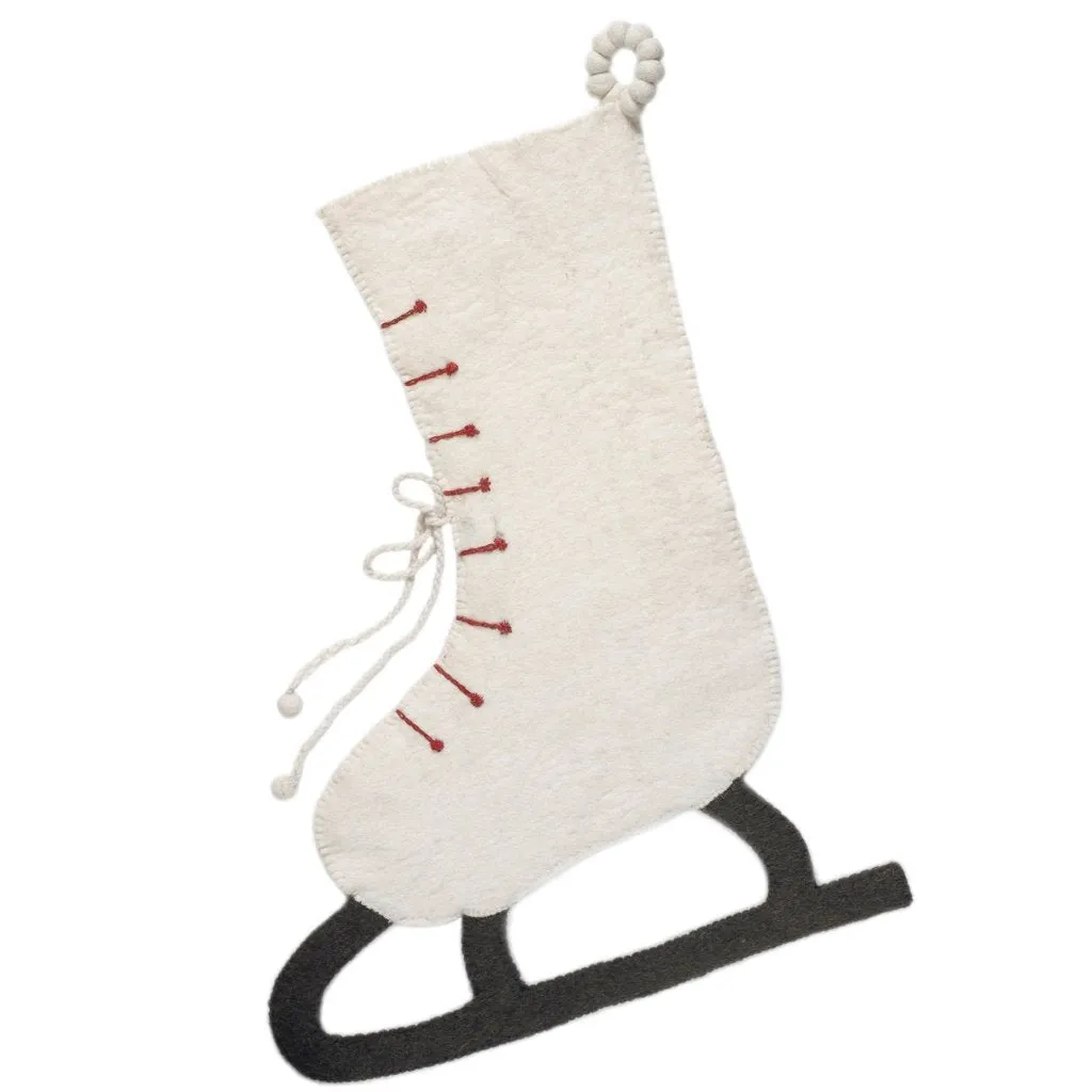 Hand Felted Wool Christmas Stocking - Cream Skate