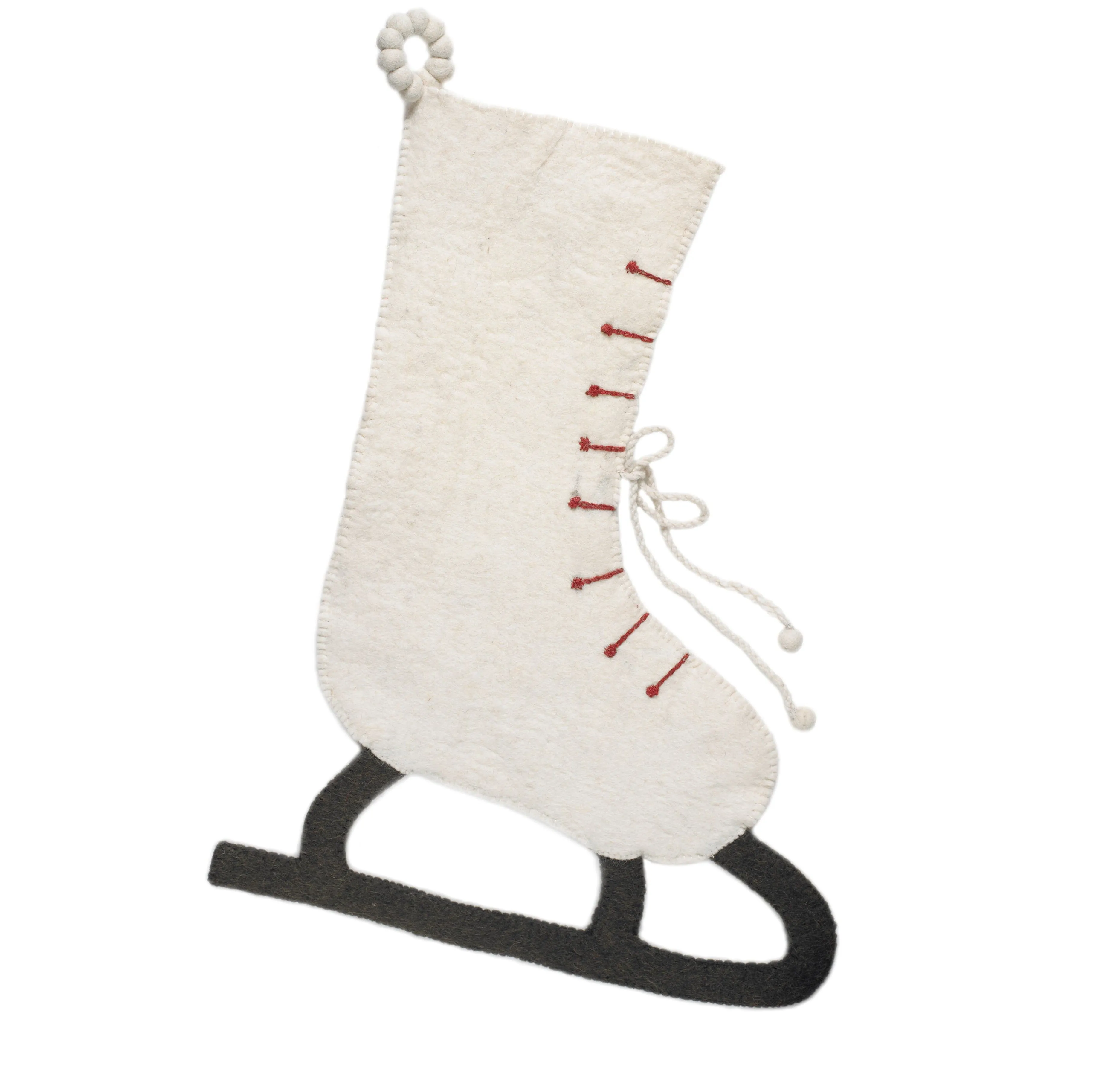 Hand Felted Wool Christmas Stocking - Cream Skate