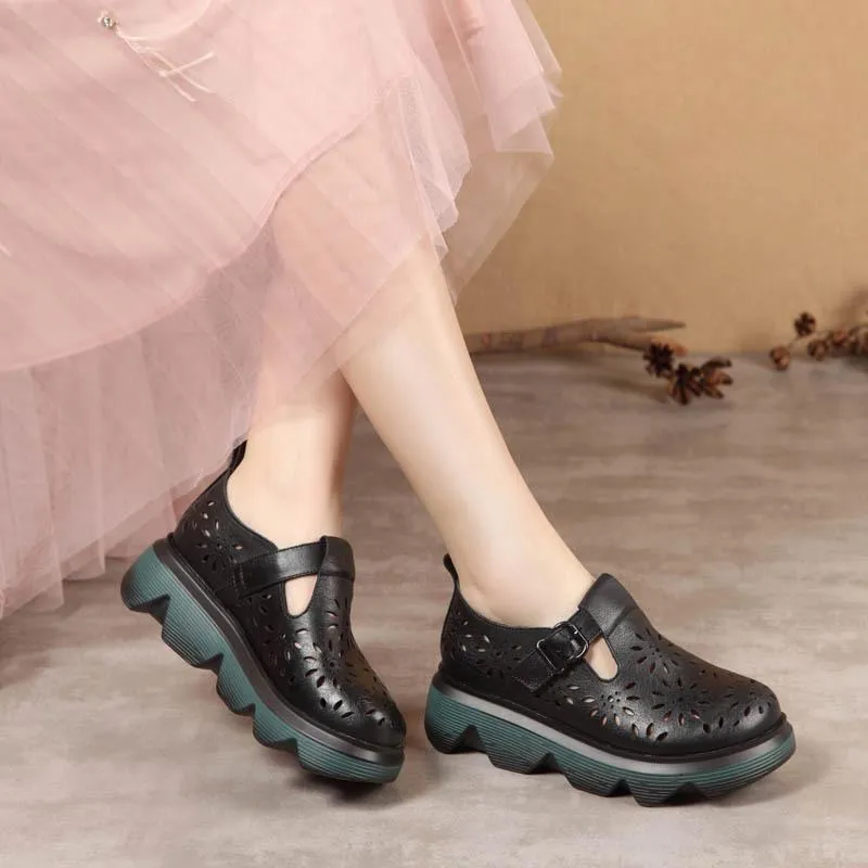 Handmade Leather Light Platform Sandals For Women Mori Girl Style Retro Mary Jane Shoes Grey/Coffee