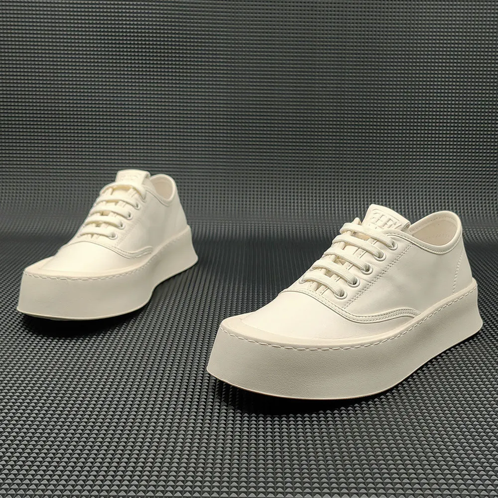 Men Minimalist Solid Leather Thick Soled Casual Shoes