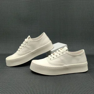 Men Minimalist Solid Leather Thick Soled Casual Shoes