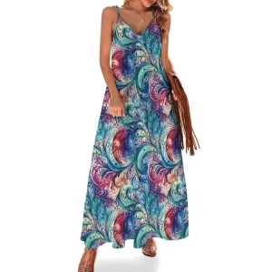 Rainbow Paisley Spaghetti Strap Ankle-Length Dress Long dress