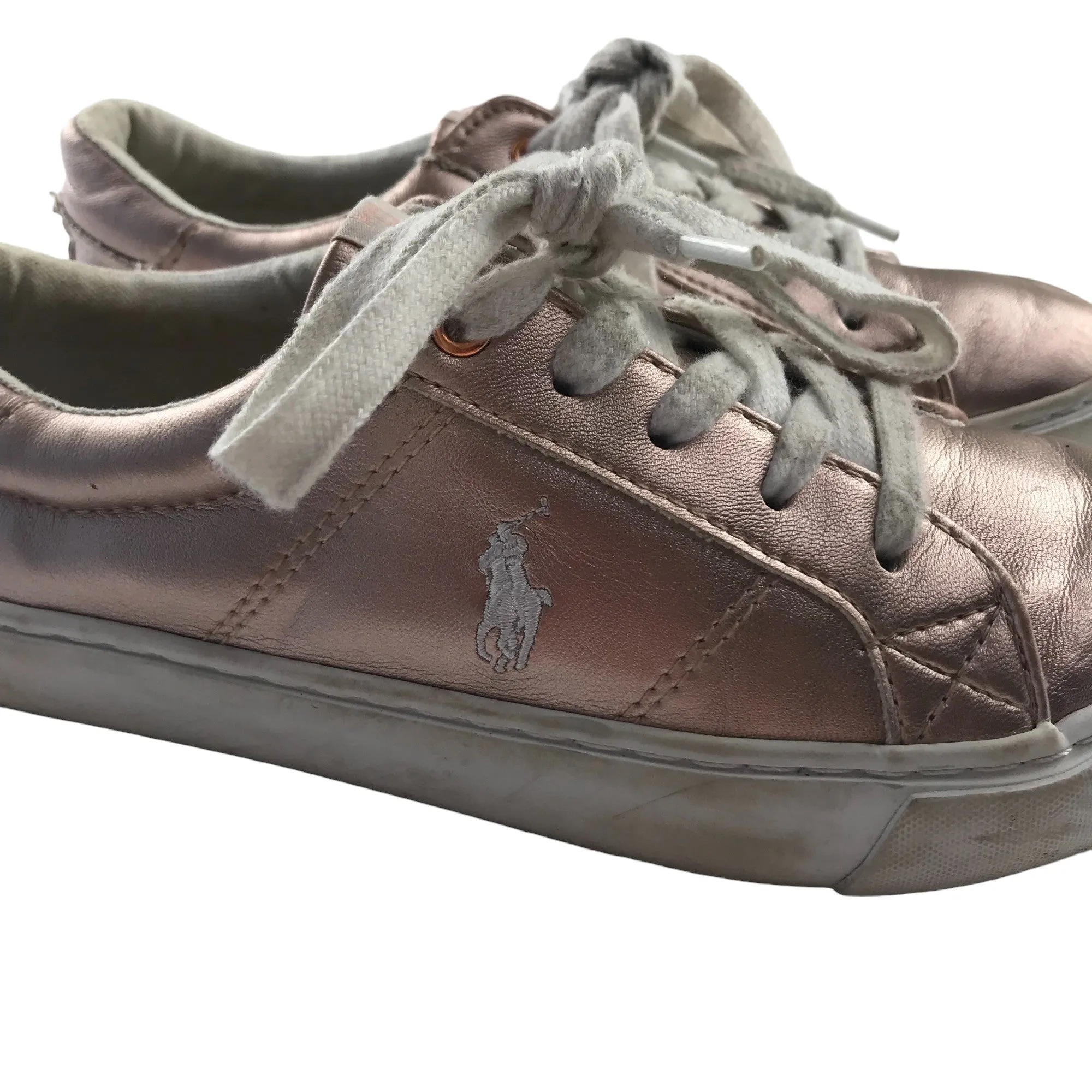 Ralph Lauren Polo Trainers shoe size 2 metallic shine pink flat sole sneakers