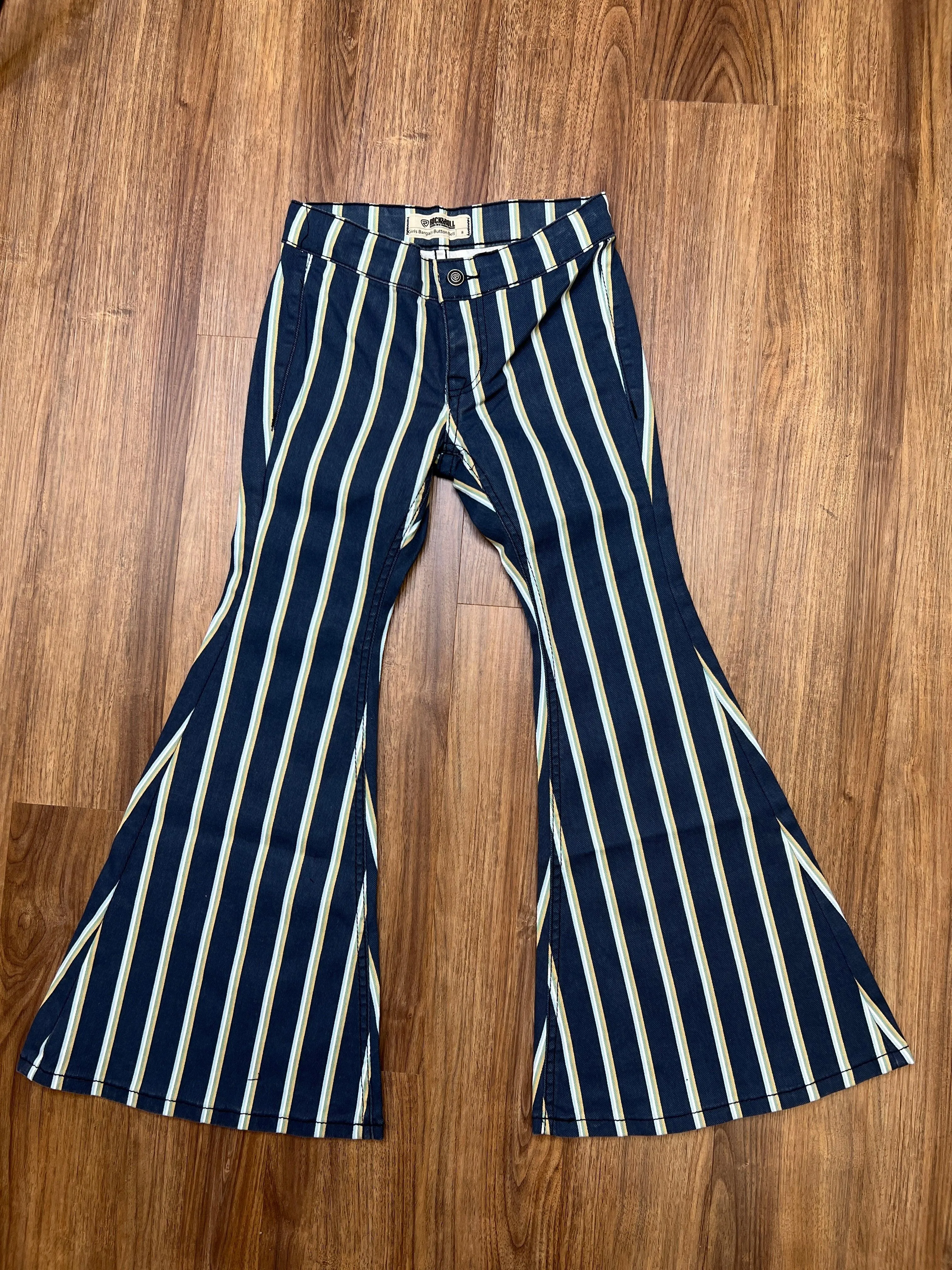 Rock & Roll Denim Girl's Bell Bottom Night Blue Striped Jeans G5B2726