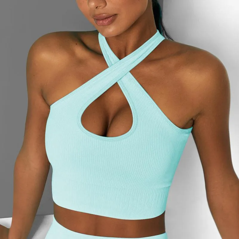 Solid Color Candy Fitness Sports Vest Fashion Gym Running Cross Strap Bra Yoga Clothes for Women