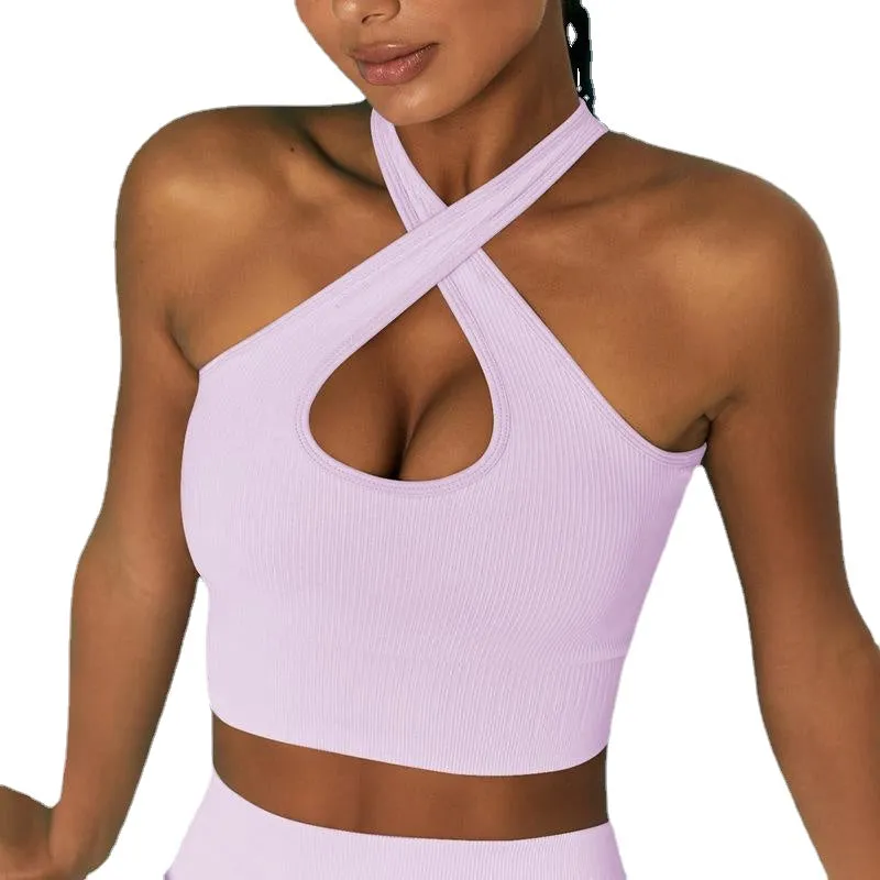 Solid Color Candy Fitness Sports Vest Fashion Gym Running Cross Strap Bra Yoga Clothes for Women