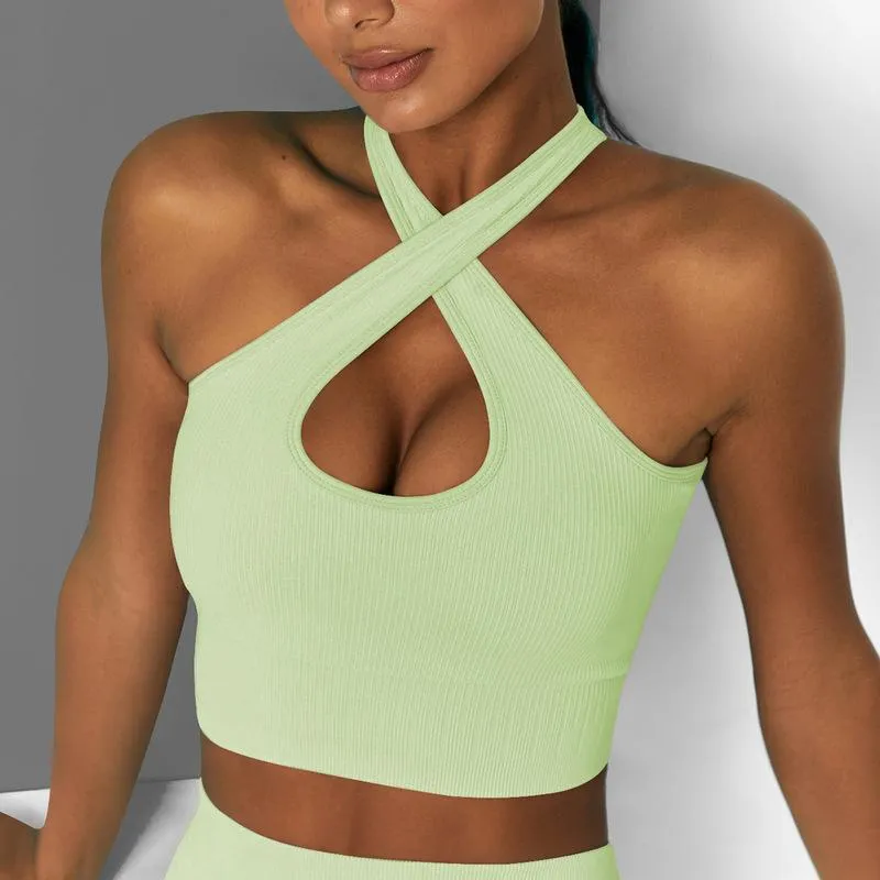 Solid Color Candy Fitness Sports Vest Fashion Gym Running Cross Strap Bra Yoga Clothes for Women