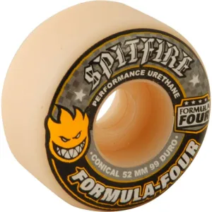 Spitfire 52mm 99d Formula Four Conical White W/ Yellow & Black Skateboard Wheels 4pk