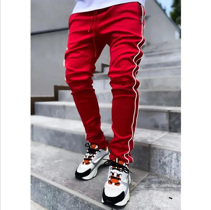 Spring and autumn tooling pants men's tide brand stretch multi-pocket reflective straight sports fitness leisure trousers