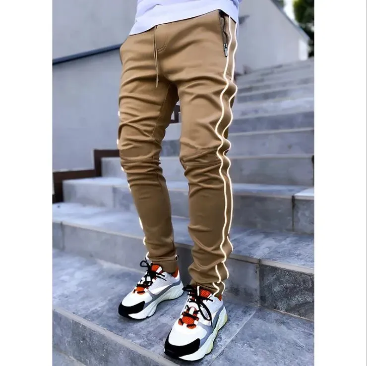 Spring and autumn tooling pants men's tide brand stretch multi-pocket reflective straight sports fitness leisure trousers