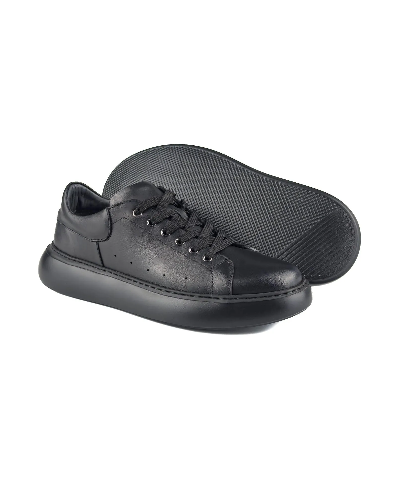 T-Strada Black Leather Black Sole Genuine Leather Men's Sports Shoes