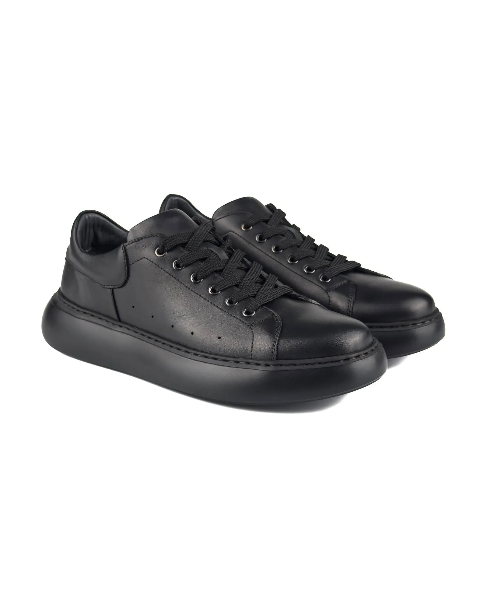 T-Strada Black Leather Black Sole Genuine Leather Men's Sports Shoes