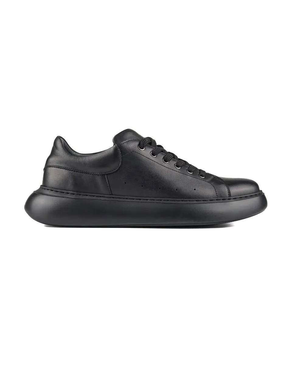 T-Strada Black Leather Black Sole Genuine Leather Men's Sports Shoes