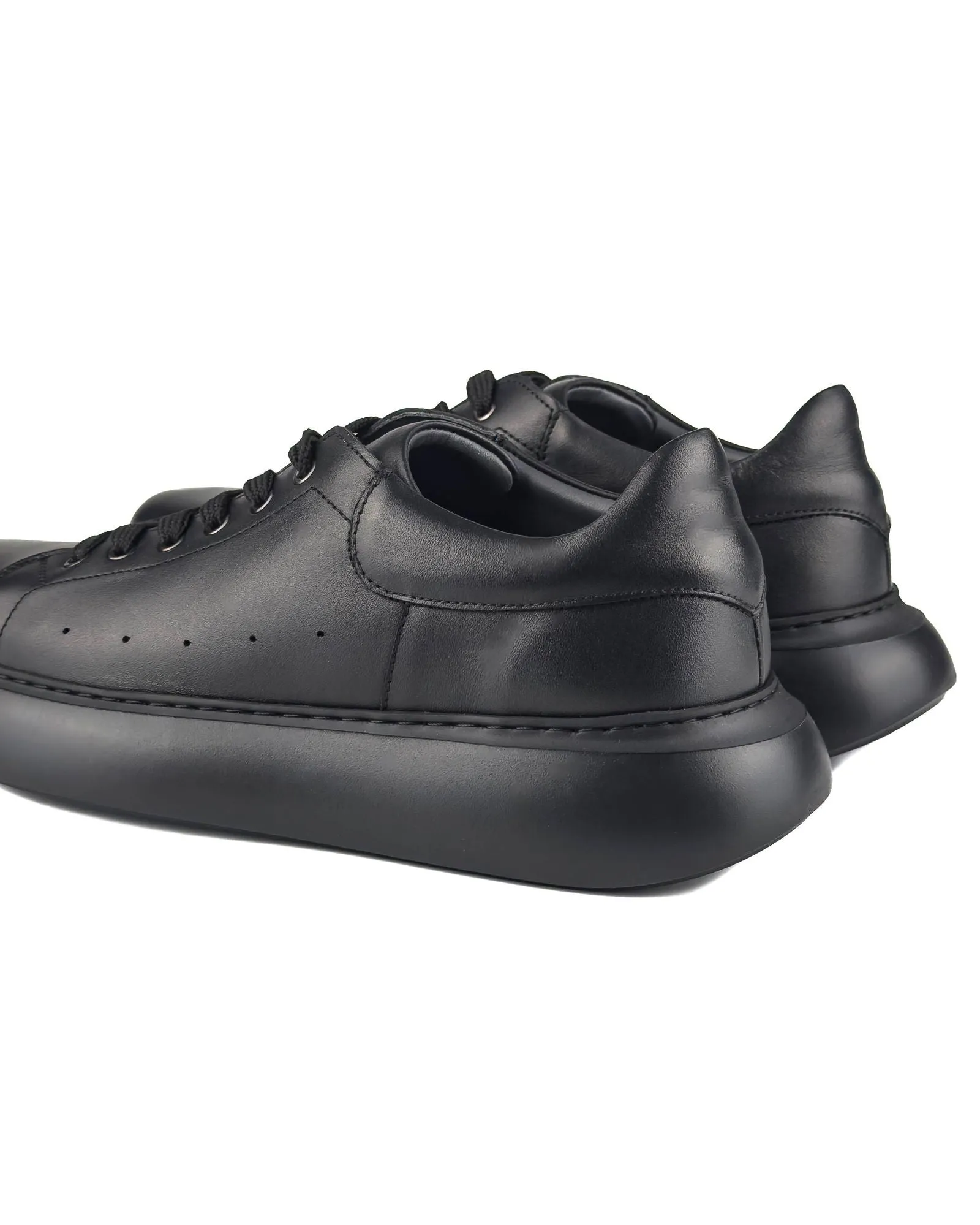 T-Strada Black Leather Black Sole Genuine Leather Men's Sports Shoes