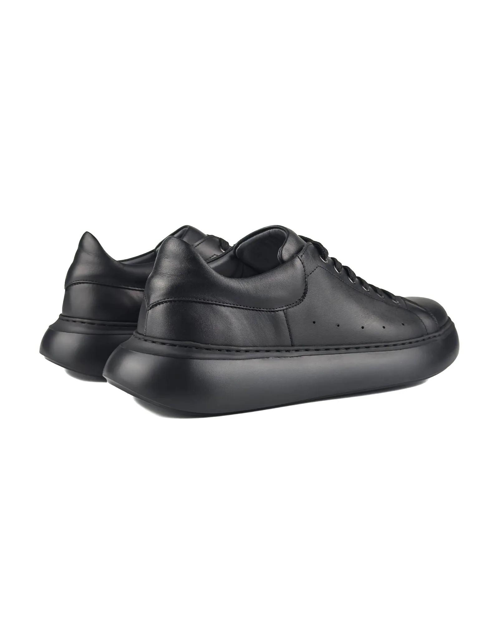 T-Strada Black Leather Black Sole Genuine Leather Men's Sports Shoes