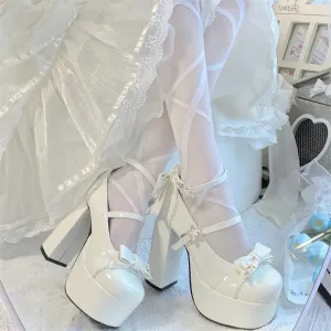 TAVIMART  -  Original High Heel Platform Shallow Mouth Round Head Lolita Women's Shoes Cosplay Japanese Sweet Loli Tea Party High Heels