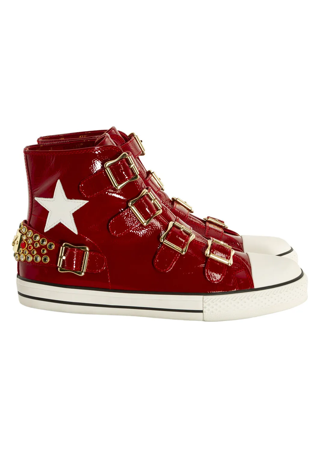 TEAM ROBIN HIGH TOP IN RED W/ CRYSTALS