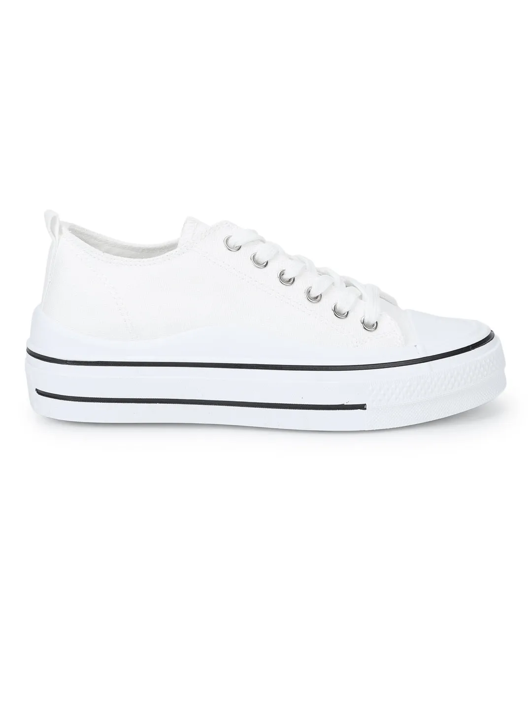 White Canvas Lace-Up Sneakers (TC-RS3486-WHT)