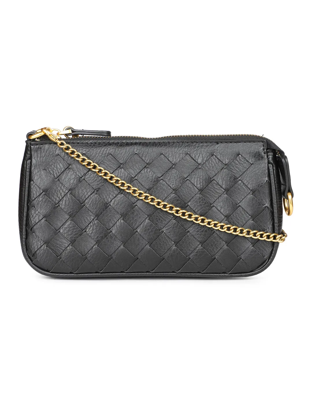 Women Black Textured Design Solid Sling Bag