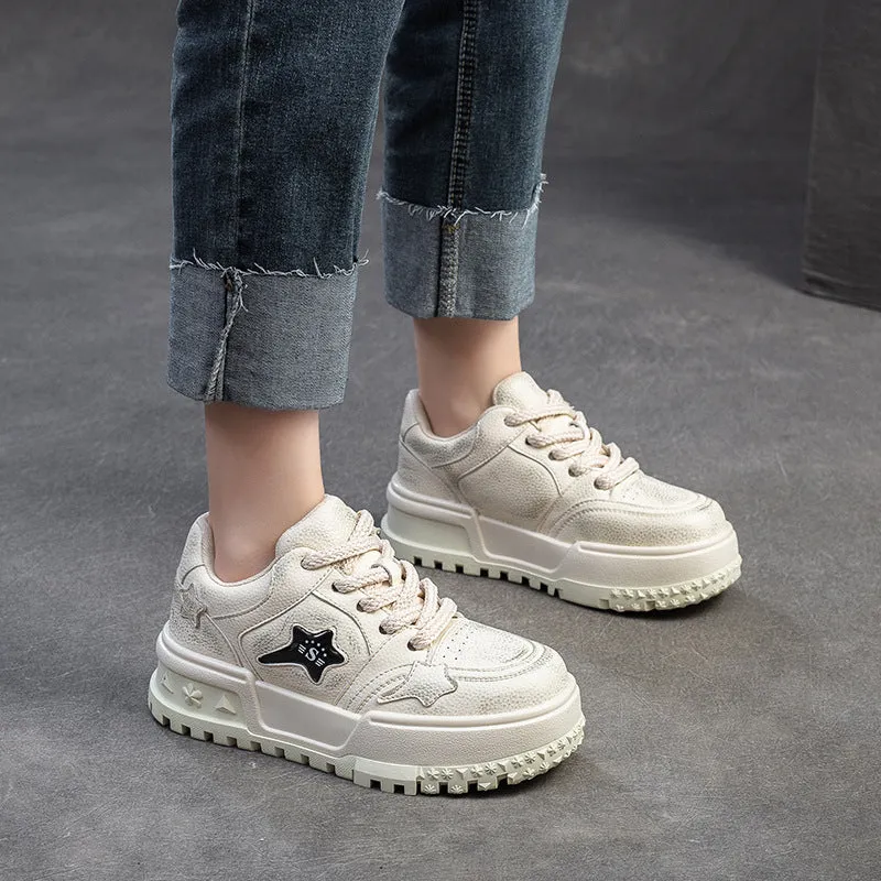 Women Fashion Leather Thick Soled Casual Court Sneakers