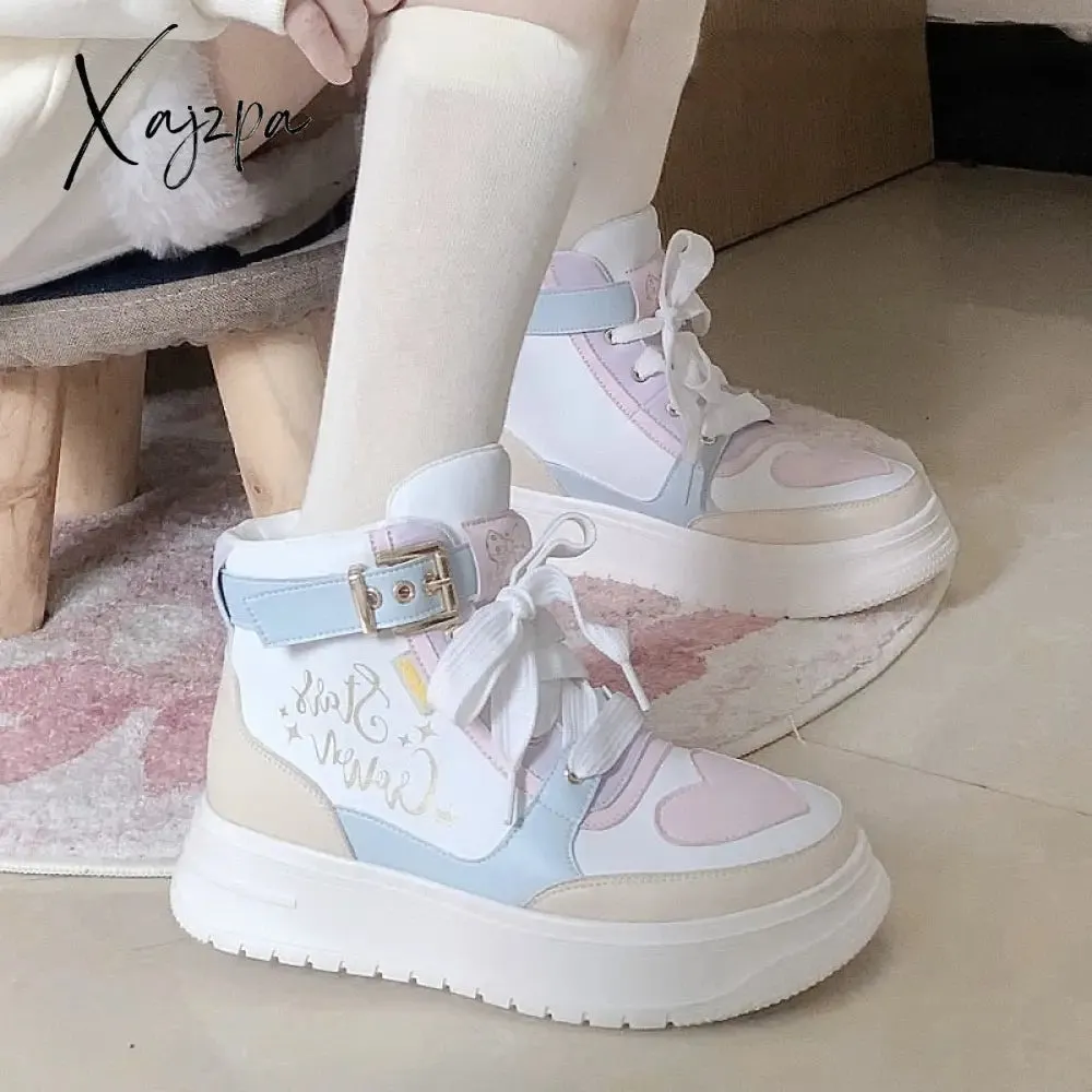 Xajzpa - Macaron Campus Style Lolita Sneakers Are Cute and Sweet All-match Autumn and Winter Thick-soled Height-increasing Shoes