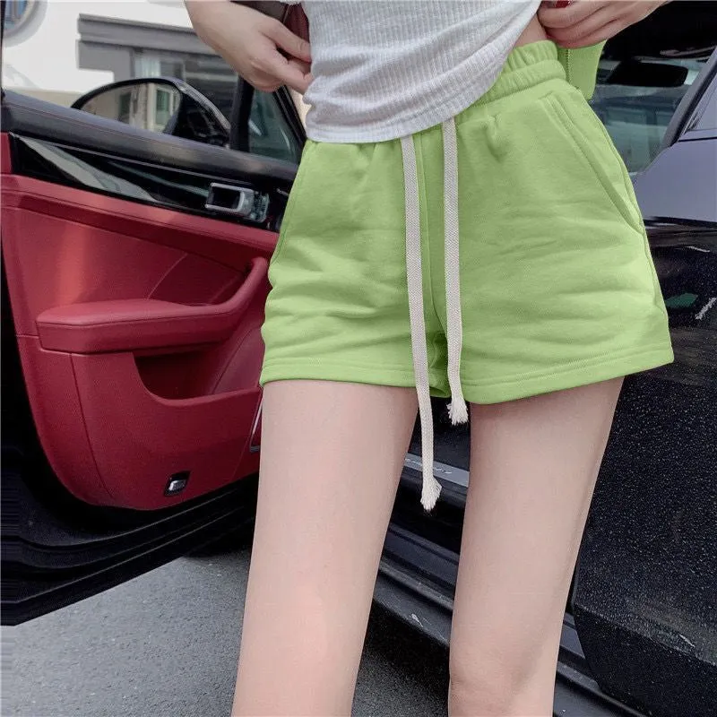 xiangtuibao Sports Shorts Women's Summer New Elastic High Waist Waist Small Casual Slimming plus Size A- line Wide-Leg Hot Pants Ins